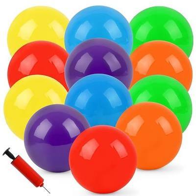 12Pcs Bouncy Balls,8.5Inch Dodgeballs for Park,Pool,Beach,etc.Inflatable Playground Balls with Hand Air Pump-Indoor/Outdoor Parties and Festivals