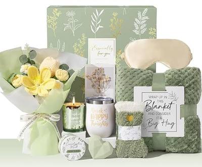 Birthday Gifts for Women Self Care Package Get Well Soon Gift Baskets, Thinking of You Sympathy Gift Set w/ Crochet Flower Bouquet, Unique Christmas Spa Gifts for Women Mom Her Best Friend Sister Wife