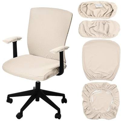 Tallew 4 Pcs Office Chair Covers Set Computer Universal Protective Stretchable Chair Seat Covers Desk Armrest Slipcovers Pads Office Cushion Backrest for Rotating(Cream)