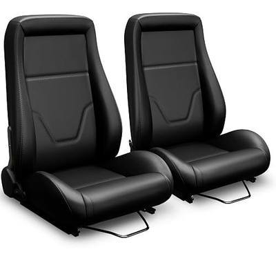 2 Pcs Adjustable Universal Racing Seats with Double Sliders, Reclinable Clasic Car Bucket Seats, 1 Pair of Sport Seats for Vehicles (OBS-Black)