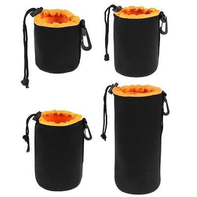4 Pack Camera Lens Pouch Set (Small, Medium, Large, X-Large), Thick Protective Neoprene Bags with Drawstring Design, Soft Plush Interior for Canon, for Nikon, for Sony DSLR Lenses (4 Sizes)