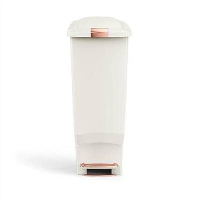 simplehuman Slim Step Can, 40L / 10.6 Gallon Space-Efficient Kitchen Trash Can, Studio Edition, Pet-Proof Slide Lock, 150,000-Step Pedal, Wheels, Cream Plastic