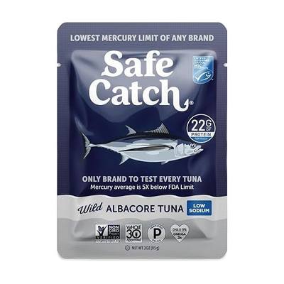 Safe Catch Wild Ahi Yellowfin Tuna Fish Pouch, Low Sodium, 3oz, 12-Pack | Lowest Mercury, Lean Protein, Omega 3, Gluten-Free, Kosher, Non GMO, Paleo
