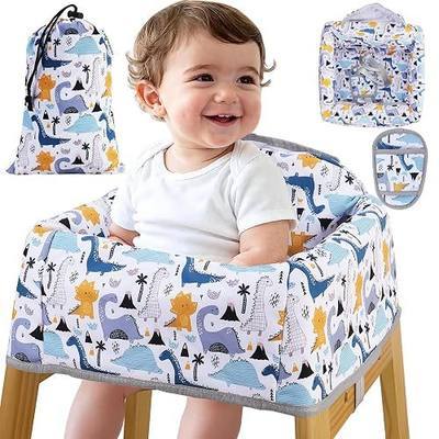 High Chair Cover Portable with 3-Point Harness, Waterproof Baby Seat Cover for Restaurant Travel Home Use, Machine Washable, Fits Wooden Chairs (Colorful Dinosaurs)