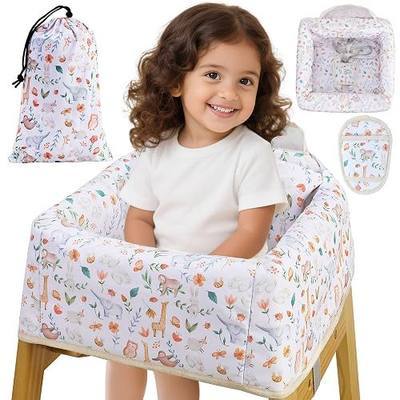 High Chair Cover Portable with 3-Point Harness, Waterproof Baby Seat Cover for Restaurant Travel Home Use, Machine Washable, Fits Wooden Chairs (Yellow Animal)