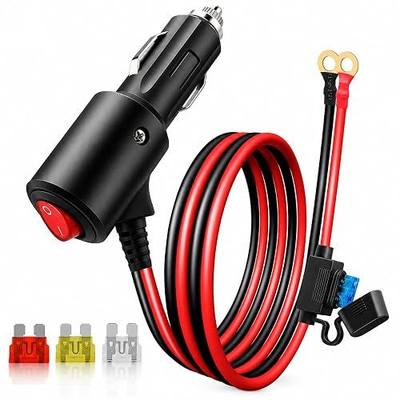 Male Cigarette Lighter Adapter to Battery Ring Terminal 12AWG 2FT with ON/OFF Switch, 12V Heavy Duty Cigarette Lighter Plug with 15A Fuse, Direct Battery Power Adapter for Car Truck RV Boat Tractor