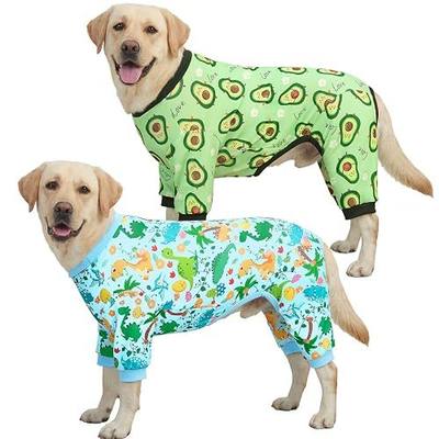 XPUDAC 2 Pack Dog Pajamas for Large Breeds, 4-Way Stretch Soft Dog Onesie Lightweight Warm Pet Clothes Jammies for Large Breeds Dinosaur Avocado Print, 5XL