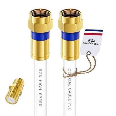 Coaxial Cable 3ft/6ft/10ft/15ft/25ft/50ft/60ft/75ft/100ft, RG6 Coax Cable | High Speed Internet Coaxial Cable Extender with Gold F-Type Connector for HDTV, Modem, Digital Antenna, Satellite.White-1.5FT