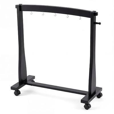 Ripeng Gong Chimes Wood Stand for 14 to 22 Gongs with Base for 1 Gong or 5 Chimes Wood Drum Stand with Brake Pulley for Sound Therapy and Meditation (Black, Style A)