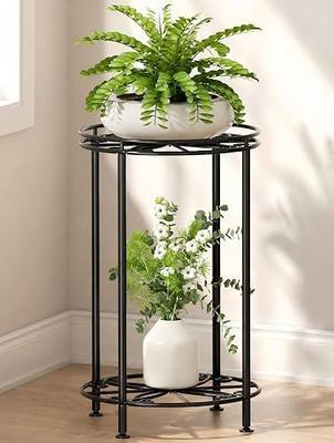 Plant Stand 2-Tier 10.2in Width 16.4in Tall Flower Pot Rack Small Plant Table Metal For Indoor Outdoor
