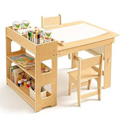WINGYZ 5 in 1 Kids Art Table and Chairs - Toddler Activity Table and 2 Chair Set with Storage Cabinet, Wooden Kids Craft Table, Art Desk Sensory Table with Paper Roll for Playroom Ages 2-12 Gift
