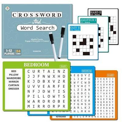 2-in-1 Mindful Puzzles Set with 24 Crossword and 8 Word Search, 1-12 Players, Memory Activities for Seniors with Alzheimer's and Dementia