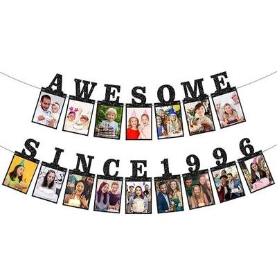 Pre-strung Awesome Since 1996 Photo Banner Birthday Decorations for Her Him- Black Glitter 30th Birthday and Anniversary Decorations Party Supplies for Women Men