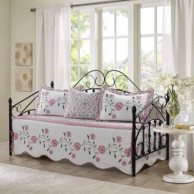 Home Soft Things 4 Piece Quilted Embroidery Daybed Bedding Cover Set, Soft Lightweight All Season Microfiber Coverlet with Matching Shams, 75" x 39", Hydrangea