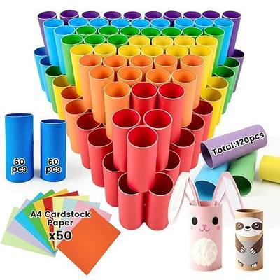 Seeyauro-120 Pack Cardboard Tubes for Crafts-1.57x3.74 Inches&1.5x3.4 Inches-Resistant Toilet Paper Rolls Craft Tubes for DIY, School Supplies-Include 50 Sheets A4 Colorful Paper-Multicolor