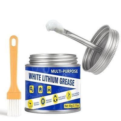 White Lithium Grease 60ml, Multi-Purpose Garage Door Lubricant with Brush, Bike Grease for Hinges, Bearings, Gears,Track Rail, Ideal for Household, Marine, Automotive, Industrial