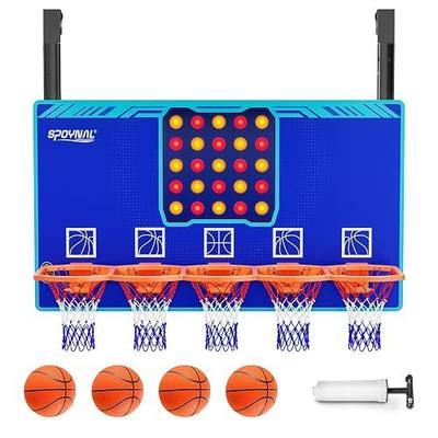 SPOYNAL Over-the-Door 4 in a Row Hoops Indoor Basketball Connect Game | 5 Hoops, Light & Sound, Mini Basketball Game, 1 or 2 Players, Game Room