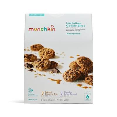 Munchkin® Lactation Cookie Bites for Milk Supply Support: Variety Pack, Fenugreek Free Nursing, 3 Oatmeal Chocolate Chip & 3 Chocolate Salted Caramel, 6 Pack