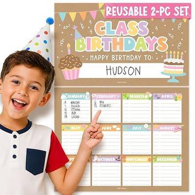 Happy Birthday Bulletin Board Set for Classroom - Dry Erase Birthday Calendar for Classroom Decor, Reusable Class Birthdays Chart, Kraft Preschool Kindergarten Elementary Bulletin Board Decorations