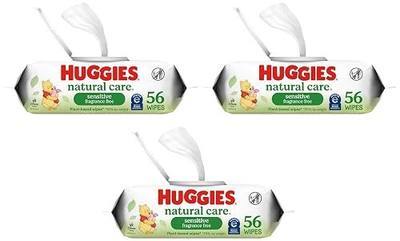 Huggies Natural Care Sensitive Baby Wipes, Unscented, Hypoallergenic, 99% Purified Water, 1 Flip-Top Pack (56 Wipes Total) (Pack of 3)