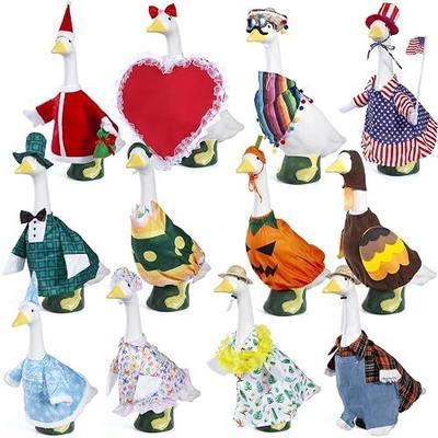 12 Seasonal Goose Outfits for 23" Porch Goose Statue Decor | 12 cotton seasonal costumes fit 23 inch porch goose, covers major holidays, lightweight and machine washable