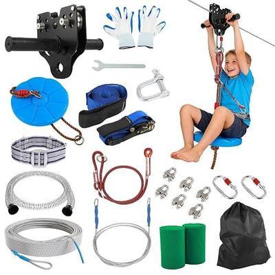 FAHKNS 80FT Zipline for Backyard Kids and Adults: Up to 400LBS Zipline Kit | Easy-to-install|Quick Tighten System|Removable Trolley|6FT Spring Brake|Height Adjustable Seat