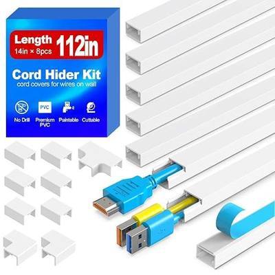 112in Cord Hider Kit, Cord Covers for Wires on Wall, Premium One-Cord Cable Hider, Paintable Cable Raceways, Self-Adhesive Wire hiders for TV, 8×L14in×W0.59in×H0.4in, White