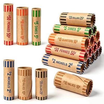 L LIKED Preformed Coin Roll Wrappers (72 Assorted) -12 Quarters, 12 Pennies, 12 Nickels 12 Dimes, 12 Dollars and 12 Halves (72 pcs)
