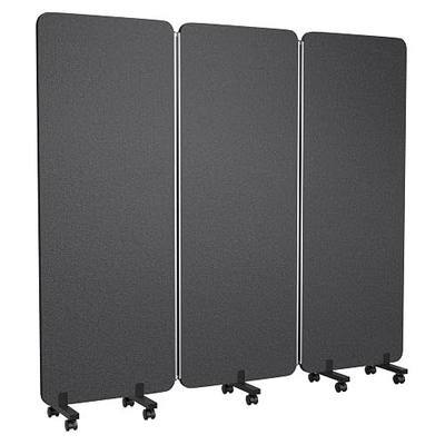 3 Panel Foldable Office Partitions, Mobile Cubicle Wall with Wheels | 71 x 66 Inch Noise Cancelling & Sound Proof Room Dividers Partition Wall, Aluminum Frame Dark Gray