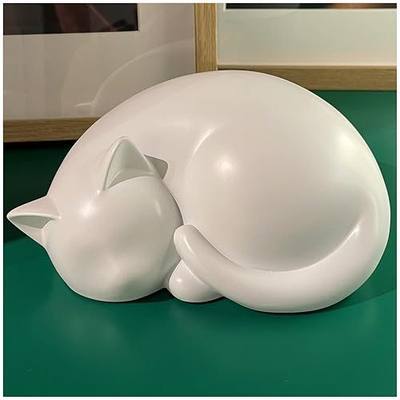 Sleeping Cat Memorial Urn,Resin Cremation Keepsake (White)