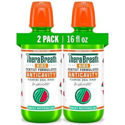 TheraBreath Kids Mouthwash with Fluoride, Organic Wacky Watermelon, Anticavity, 16 fl oz (2 Pack)