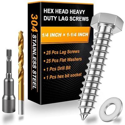 25 Pcs 1/4" x 1-1/4" Hex Head Lag Screws for Wood, Hex Head Lag Bolts,304 Stainless Steel 18-8 Heavy Duty Wood Screw with Flat Washers (25, 1/4" x 1-1/4")