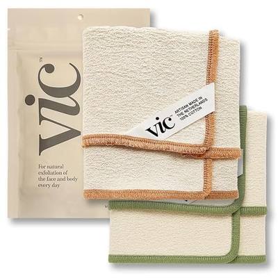 VIC Deep Exfoliating Face & Body Washcloth | Premium Natural Cotton | Intensive Skin-Renewing Texture | Artisan Made in The Netherlands | 14” x 17”, 2-Pack