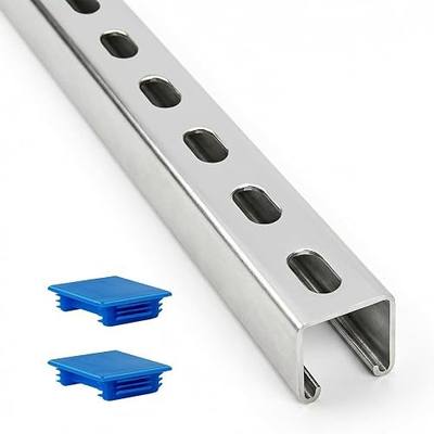 1-5/8" Strut Channel Trolley Track, 4.8 ft (57.5 in), 1 Pack | with 2 End Caps,12 Gauge Metal Steel, Galvanized-High Zinc Coating with Spangle, Heavy-Duty U Channel with Short Slotted Back