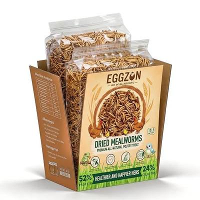 10LB Dried Mealworms for Chickens Ducks and Wild Birds Bulk Feed | 50% high protein dried mealworms for chickens, smart two 5lb bags inside box for fresh handling post-molt recovery treats