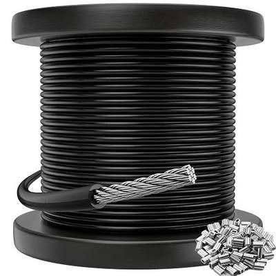 Black Vinyl Coated Cable - 100ft 304 Stainless Steel Wire Rope 3/32" | 1/16 Inch Overmolded to 3/32 Inch for Outdoor Hanging DIY Projects String Lights Trellis Clothesline