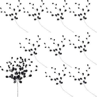 BEIQIYA 9pcs Acrylic Crystal Flower Branches, Bead Drop Bouquets, Black | Glitter Floral Acrylic Picks Arrangement, for Wedding, Christmas, Thanksgiving Day, Home, Office, Table Top Decortaion