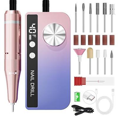 Professional Electric Nail Drill 40000RPM for Salon Home Use, Rechargeable Nail File Machine Kit with 12PCS Bits for Acrylic Gel Nails, Portable Efile Manicure Pedicure Tool (Pink Blue)
