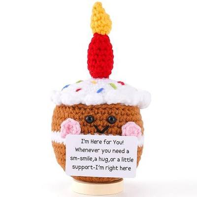 CrochetBox Crochet Positive Brown Cake Pot with "I’m Here for You", Handmade Gift for Women, Inspirational Crochet Decor, Encouragement Present for Friends, Coworker Stress Relief Desk Gift