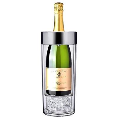 Amazing Abby - VinoChill - Acrylic Double-Wall Wine Chiller with Ice Chamber, Clear Plastic Insulated Champagne Bucket with Enhanced Cooling Bottom, Great for Party, Dinner, and Outdoor Entertaining