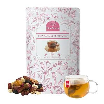 Deeocem Ruby Radiance Beauty Tea Bags - Rose Hibiscus Goji Berry Herbal Tea for Skin Glow, 40 Count Caffeine Free, Antioxidant Rich Beauty Blend, Individually Wrapped, Non-GMO Women's Wellness Tea Gift