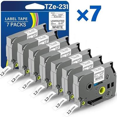 TZE-231 Label Maker Tape 12mm 0.47 Laminated Black on White 1/2" x 8m Replacement for Ptouch TZ TZE TZE231 Label Tape Cassette for PT-D220 PTD220 D220 PT-D210 PTD210 PT-H110 PT-D200 PT-D410 (7 Packs)