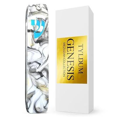 Genesis Mezuzah for Door – Modern Acrylic Mezuzah Case Without Kosher Scroll – Handmade in Canada Judaica Gift, Weatherproof, Jewish Artisan Design, Clear Case (Classic, White Marble)