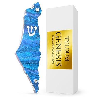 Genesis Mezuzah for Door – Modern Acrylic Mezuzah Case Without Kosher Scroll – Handmade in Canada Judaica Gift, Weatherproof, Jewish Artisan Design, Clear Case (Map, Blue Sea)