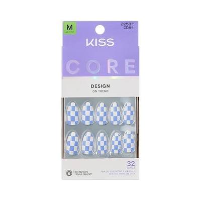 Kiss Core, Press On Nails, Nail glue included, 'Credit', Blue, Medium Size, Almond Shape, Includes 32 Nails, 2g Glue, 1 Manicure Stick, 1 Mini File