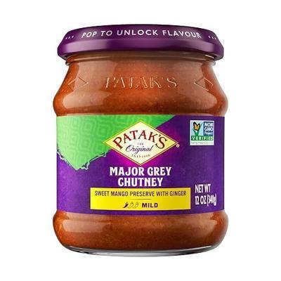 Patak’s Major Grey Chutney - Pack of 2 - Sweet & Mild Mango Chutney with Ginger & Aromatic Spices - Non-GMO, Vegan & Gluten-Free - Perfect for Chicken, Cheese Platters & Curry Sides - 12 oz