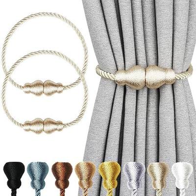 Magnetic Curtain Tiebacks Outdoor Curtain Tie Backs Rope Decorative Magnetic Curtain Holders for Drapes Window Treatment Holdbacks, Beige 2Pack