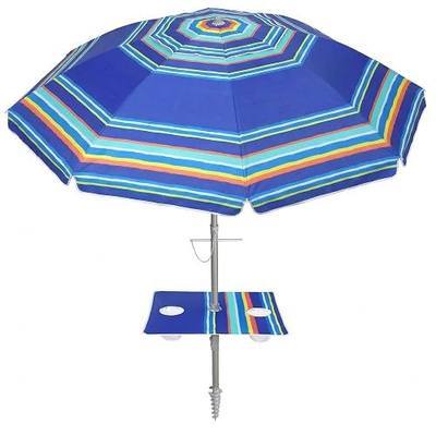 PASAMIC 7ft Beach Umbrella for Sand Featuring a Built-in Table with Sand Anchor & Tilt, UPF 50+ Protection Beach Umbrella for Heavy Duty Wind with Bag and Hook, Dark Blue Stripes(Random pattern)