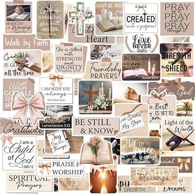 Christian Prayer Board Supplies - 50 Pcs Brown Bow Jesus Stickers | Bible Verse Decals for Adults Women Motivational Religious Book Scrapbook Mental Health Gift for Kindle Journal Water Bottles