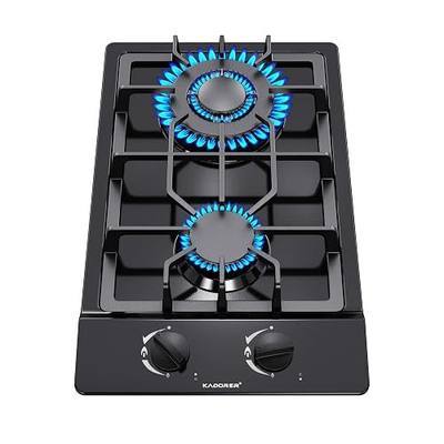12 inch Gas Cooktop, Bulit-in Gas Stove Top with 2 Burner, NG/LPG Convertible Cooktops, Dual Burner Propane Cooktop with Thermocouple Protection, Stainless Steel